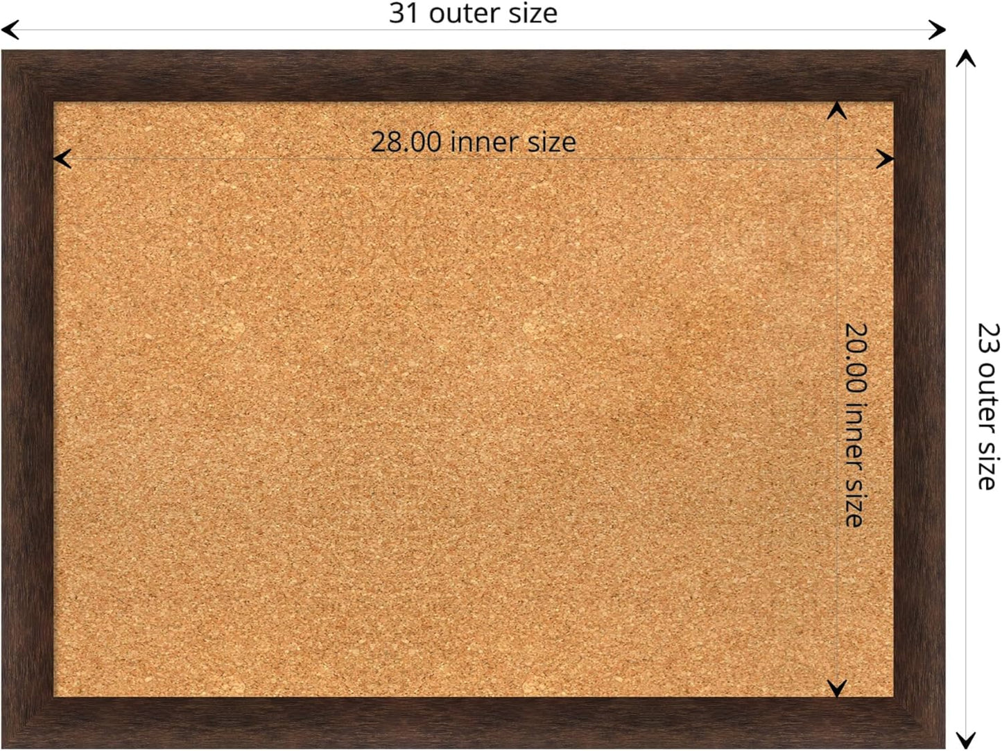 Amanti Art Natural Cork Board for Wall, 23x31 Vision Board with Brown Wood Frame, Medium Corkboard Office Decor for Home Organization, Casual Corkboard Pinboard to display items for home organization