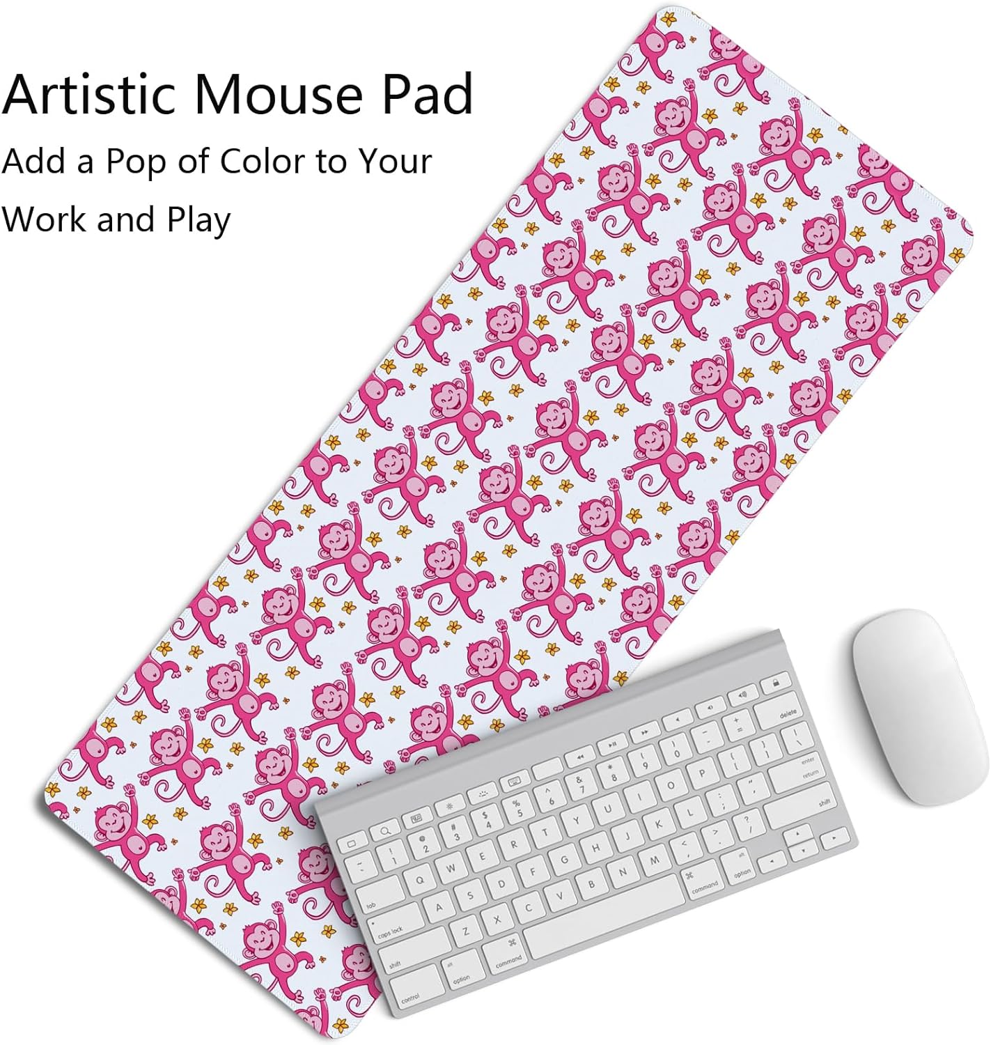 Cute Pink Monkey Mouse Pad,Pink Monkeys Decor for Girly Room Desk Mouse Pad,Preppy Girly Large Desk Mat for Dorm Home Office,Teen Girl Monkey Gifts,31.5x11.8 Inch