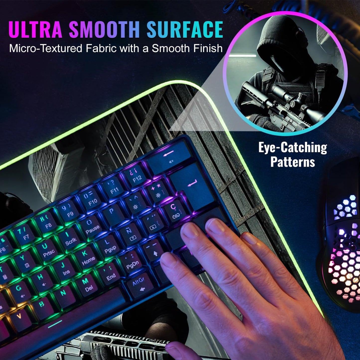 Gaming Mouse Pad - Desk Mat Gaming Mouse Pad , Medium Extra Large Extended Big Long Huge XL XXL and XXXL RGB LED Light Mousepad For a Computer , PC Mats Mousepads Shadow Operatives