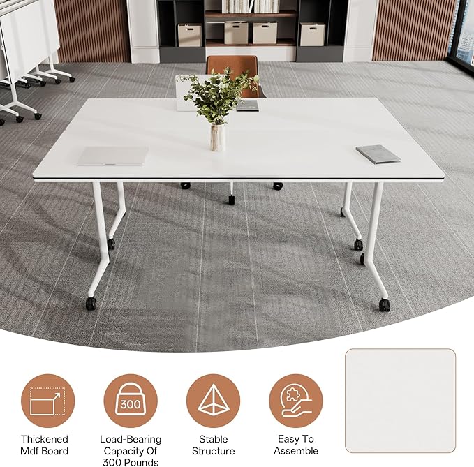 Conference Table, Folding Conference Tables for 2-20 People, Modern Conference Room Table with Wheels, Super Sturdy Large Rectangle Mobile Meeting Seminar Tables for Office (8PCS 70.8in)