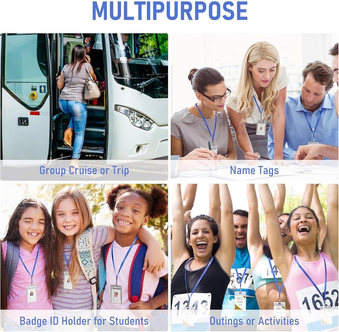 Fumete 100 Sets Name Tag Lanyards with ID Badge Holder Durable Clear Cruise Teacher Lanyards with Plastic Waterproof ID Badge Holders Bulk for Adults Teacher School Office Ship Cards(Navy Blue)