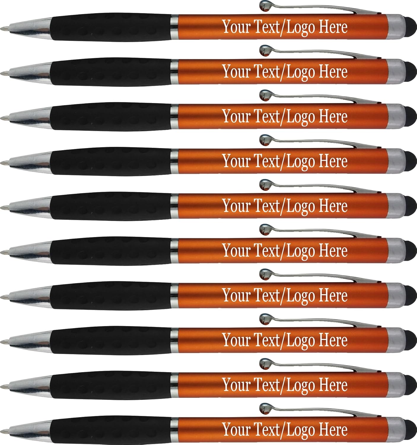 Personalized Pens With your Custom Logo or Text-600 Pack Bulk-for Businesses, Parties, and Events, 2 in 1 Ballpoint Pen & Stylus for Touchscreen Devices, Orange Barrel, Black Ink