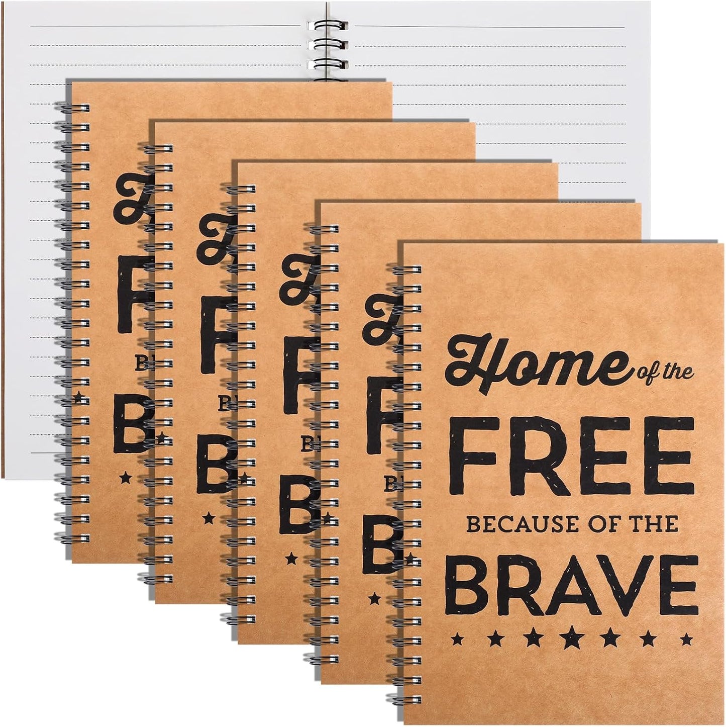 6 Pack Veteran Gifts Veteran Blank Notebook Home of the Free Because of the Brave A5 Spiral Notebook Journal 100gsm Thick Blank Paper & Hard Kraft Cover for US Army Military Men Grandpa