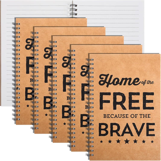 6 Pack Veteran Gifts Veteran Blank Notebook Home of the Free Because of the Brave A5 Spiral Notebook Journal 100gsm Thick Blank Paper & Hard Kraft Cover for US Army Military Men Grandpa