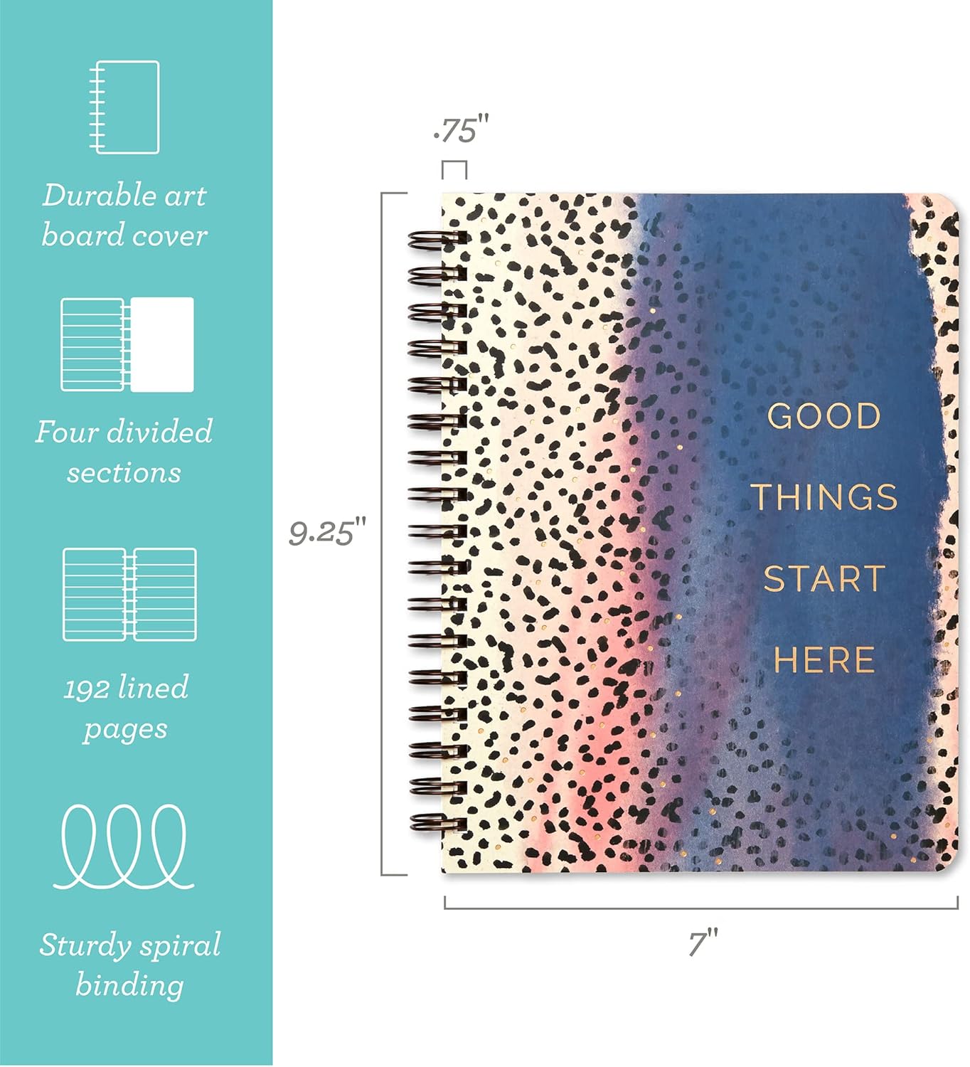 Compendium Spiral Notebook - Good Things Start Here — A Designer Spiral Notebook with 192 Lined Pages, College Ruled, 7.0”W x 9.25”H