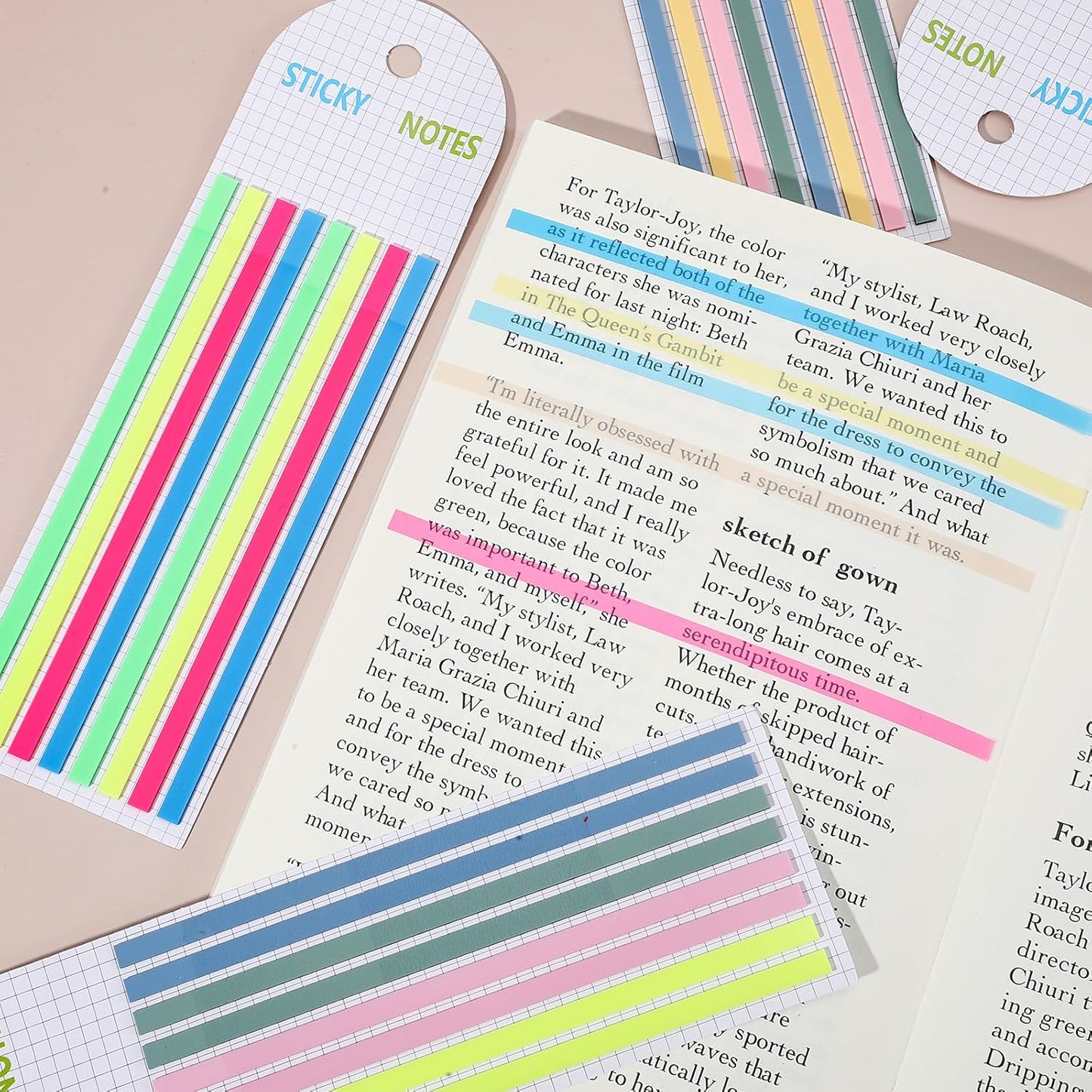 800 Pcs Sticky Long Highlighter Tape, Translucent Sticky Notes, Book Tabs for Annotating Books, Colorful Page Markers Strips, Index Tabs for Aesthetic Office School Study Supplies