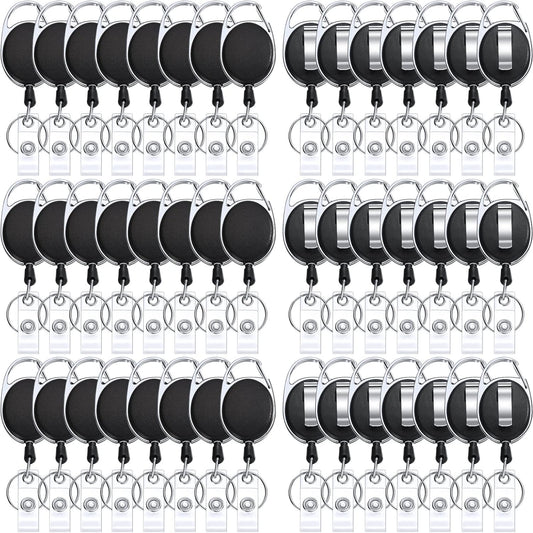 Honoson 50 Pcs Heavy Duty Retractable Badge Reels Batch ID Badge Holder Retractable Clip Bulk Key Holder with Ring for Office Worker Employee, Doctor Nurse Gifts (Black)