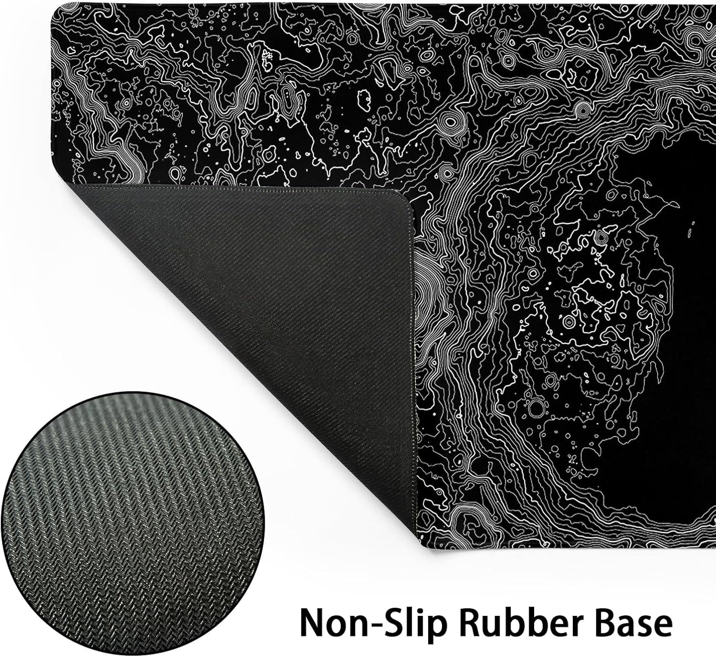 Black Whtie Topographic Gaming Mouse Pad XL Topo Moon Relief Map Extended Large Mat Mousepad Desk Pad Non-Slip Rubber Base Stitched Edge Long Keyboard Playmat for Desk Computer,24x14 Inch