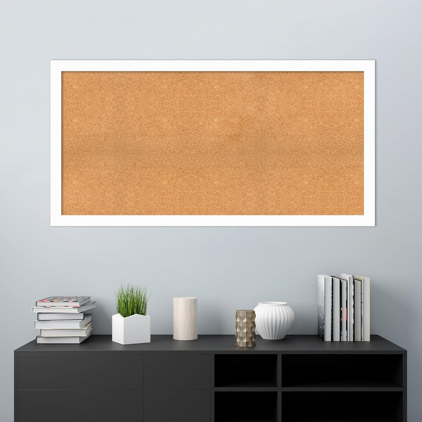 Amanti Art Natural Cork Board for Wall, 29x57 Vision Board with White Frame, Oversize Corkboard Office Decor for Home Organization, Casual Corkboard Pinboard to Display Items for Home Organization in