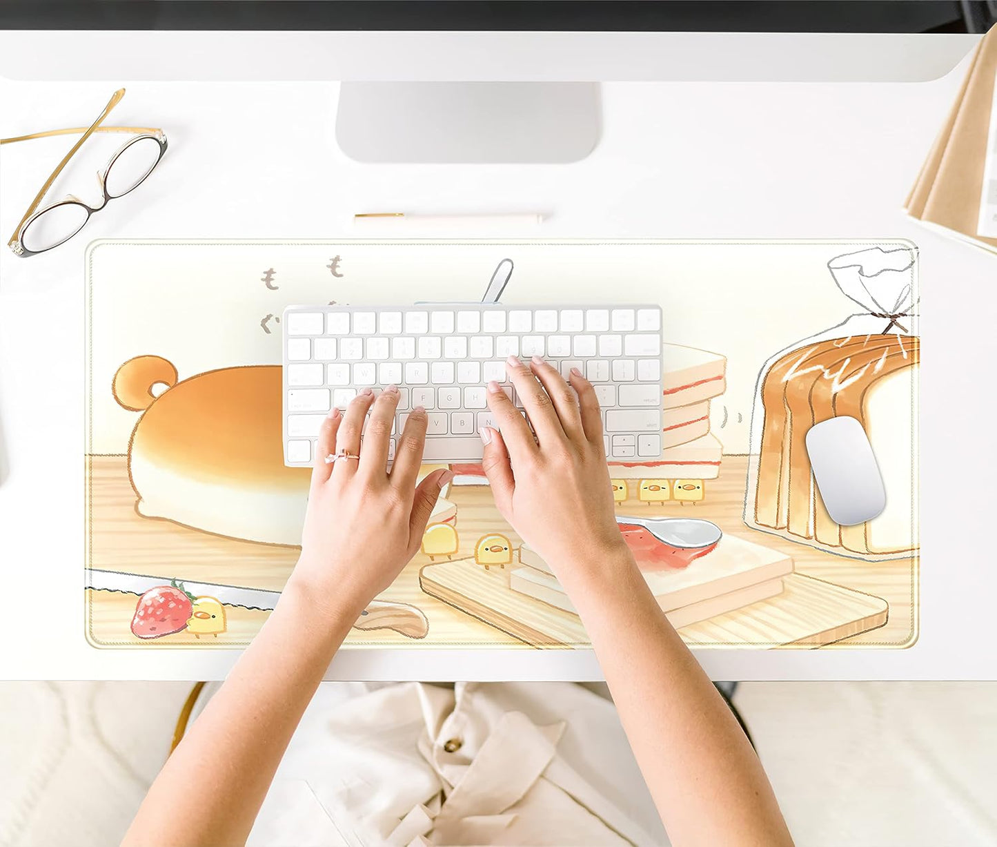 Cute Desk Mat Anime Cartoon Desk Pad Mouse Pad Kawaii Large Yellow Shiba Inu Gaming Mousepad XXL Laptop Keyboard Desktop Writing Pad Stitched Edge Desk Accessories for Girls Students 31.5''X15.7''