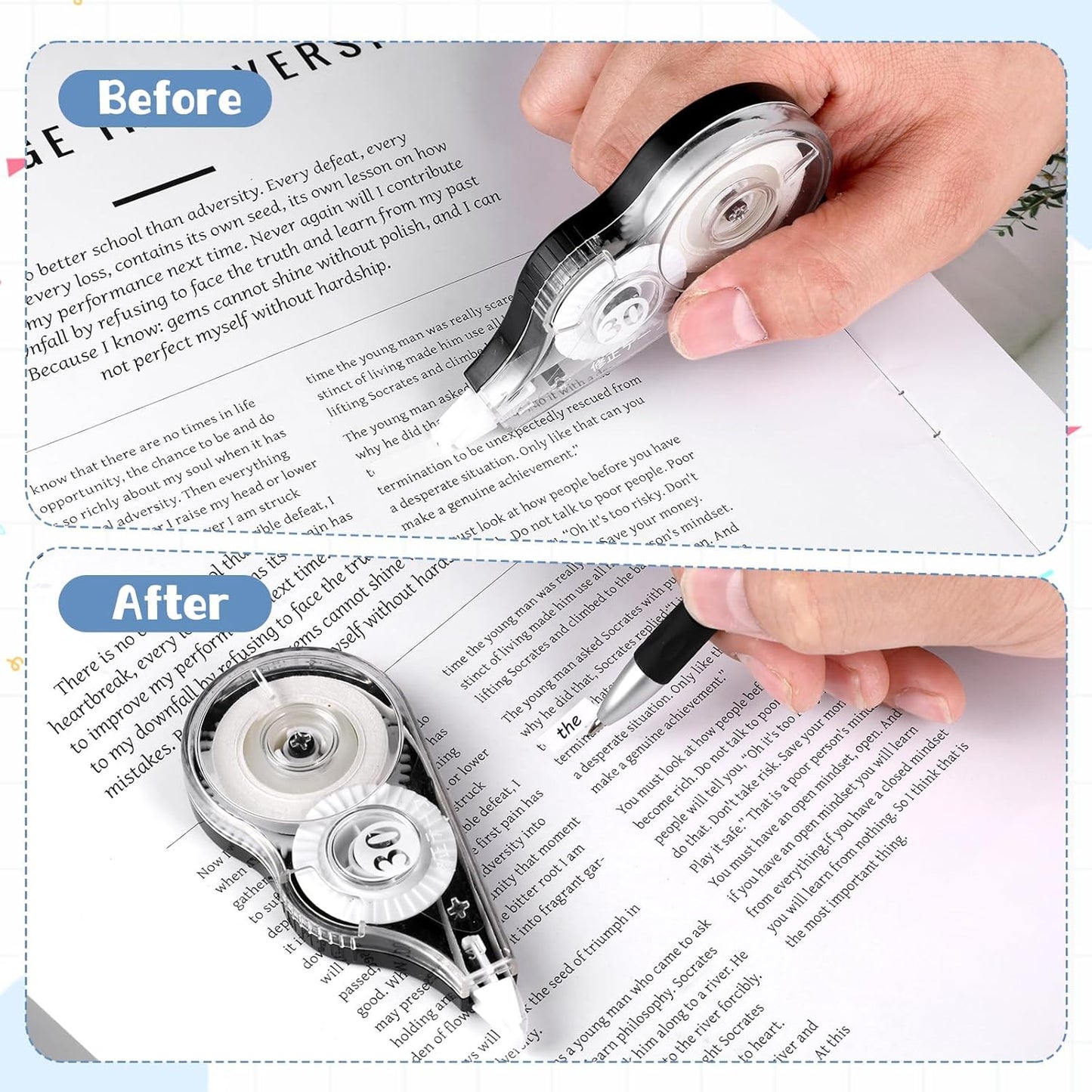 40 Pack 39 Feet White Out Correction Tape Easy To Use Applicator Whiteout Tape for Students Office Supplies