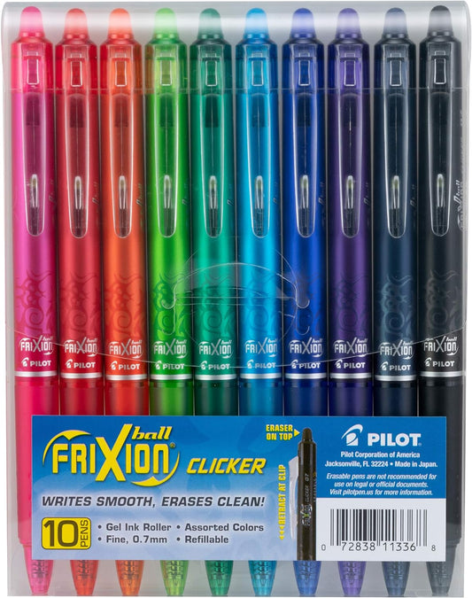 Pilot FriXion Erasable Gel Pens, Fine Point 0.7 mm Erasable Pens, Pack of 10 Assorted Colors