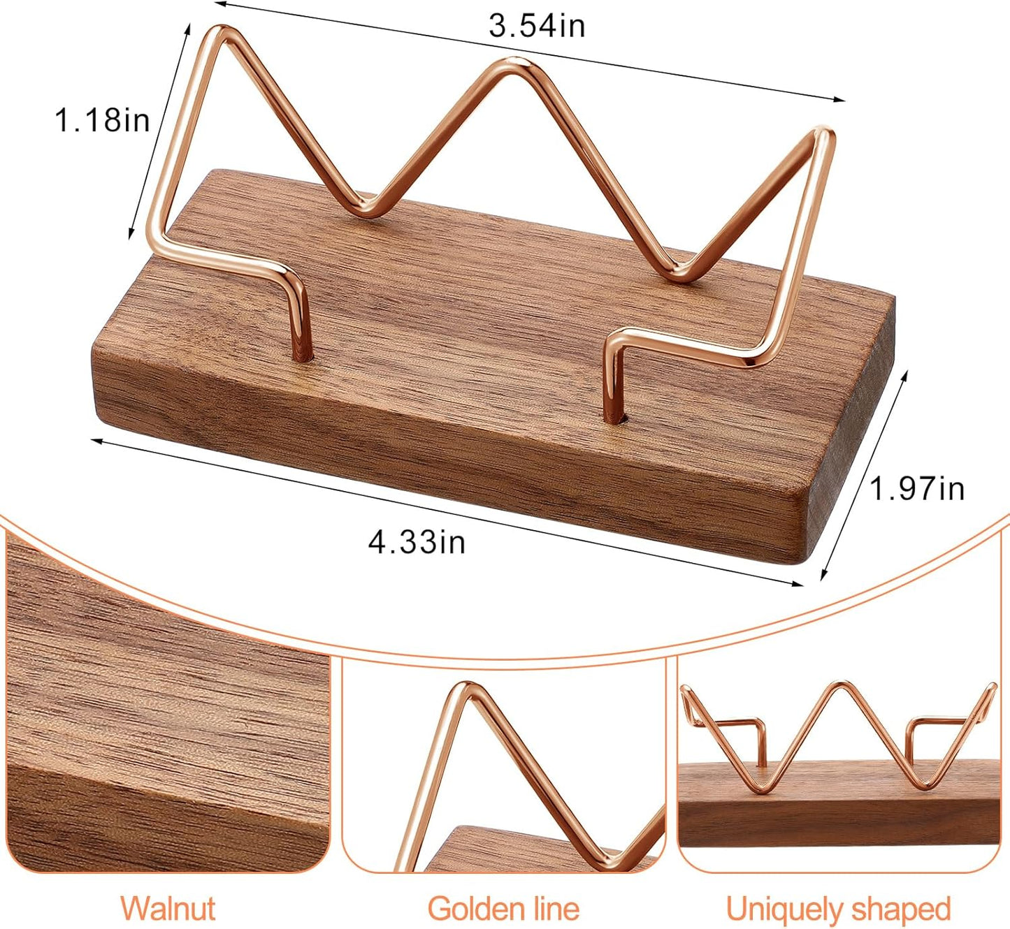 Amyhill 2 Pieces Wood Business Card Holder for Desk Wooden Business Card Display Stand Postcard Holder for Office Home Desktop (Wood Color, Rose Gold)