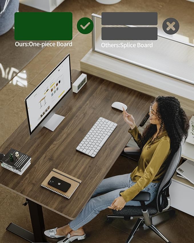 FEZIBO One-Piece Standing Desk Adjustable Height Stand up Home Office Desk, 55x24 Inch Electric Standing Computer Desk, with 4 Memory Presets, Fixable casters, Black Walnut