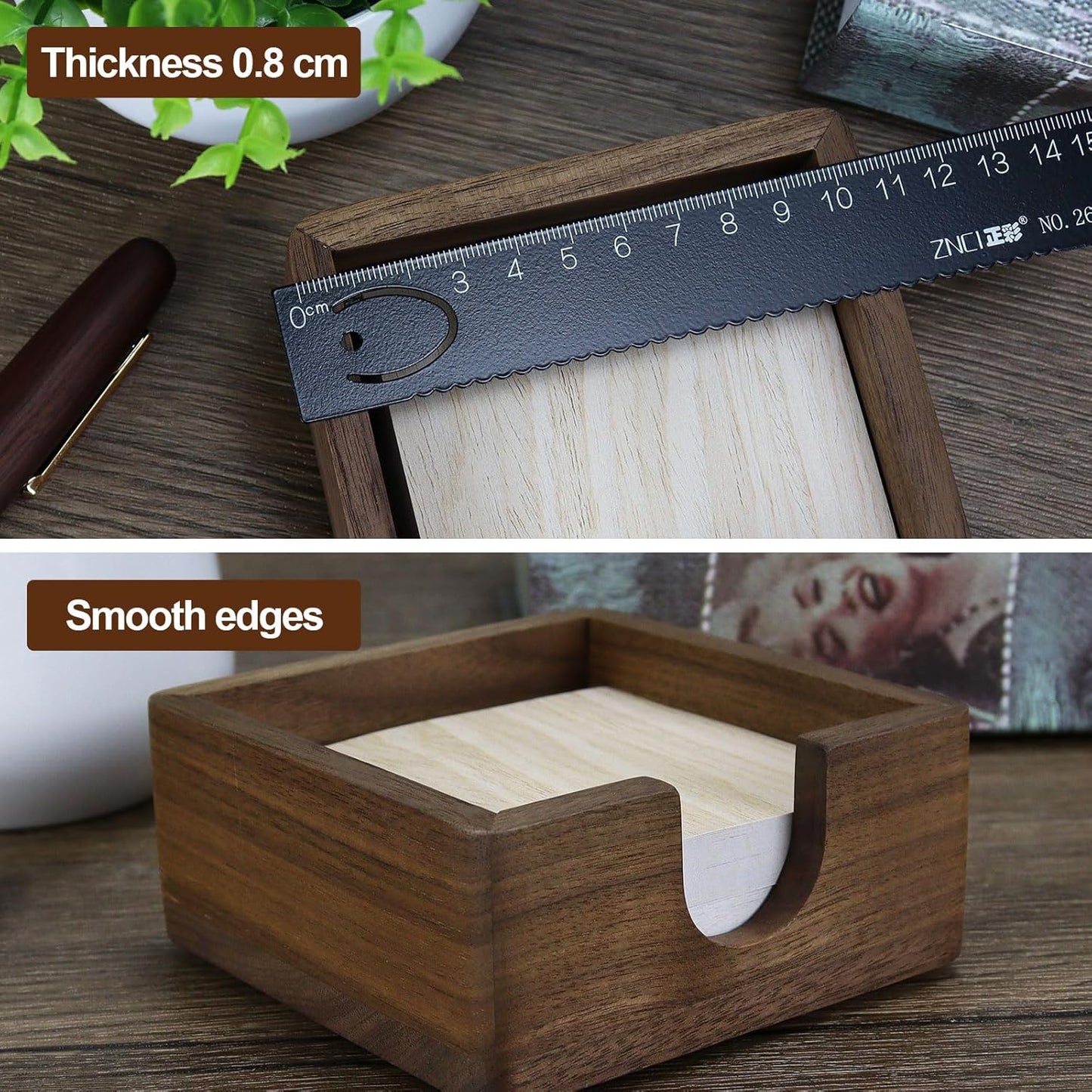 Buqoo North American Black Walnut Wood Sticky Note Pad Holder for Desk, Memo Holder Paper Dispenser, Desktop Accessories Organizer for Office School Home
