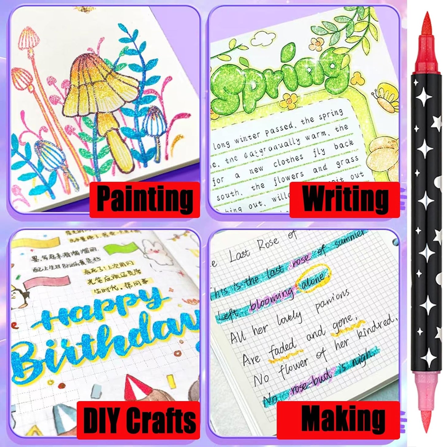 Glitter Markers Pens,120 Colors Dual Tip Brush Glitter Pens Set 60 Pack Sparkle Markers for Art Supplies Scrapbooking, Cards, DIY Crafts, Adults Coloring Books