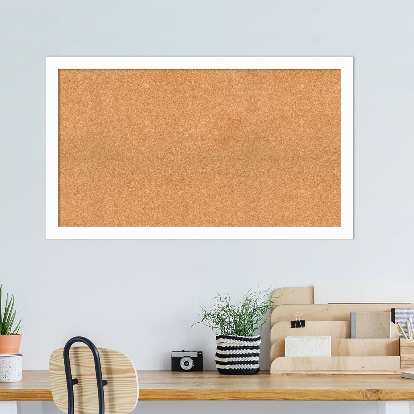 Amanti Art Natural Cork Board for Wall, 29x49 Vision Board with White Frame, Oversize Corkboard Office Decor for Home Organization, Casual Corkboard Pinboard to Display Items for Home Organization in