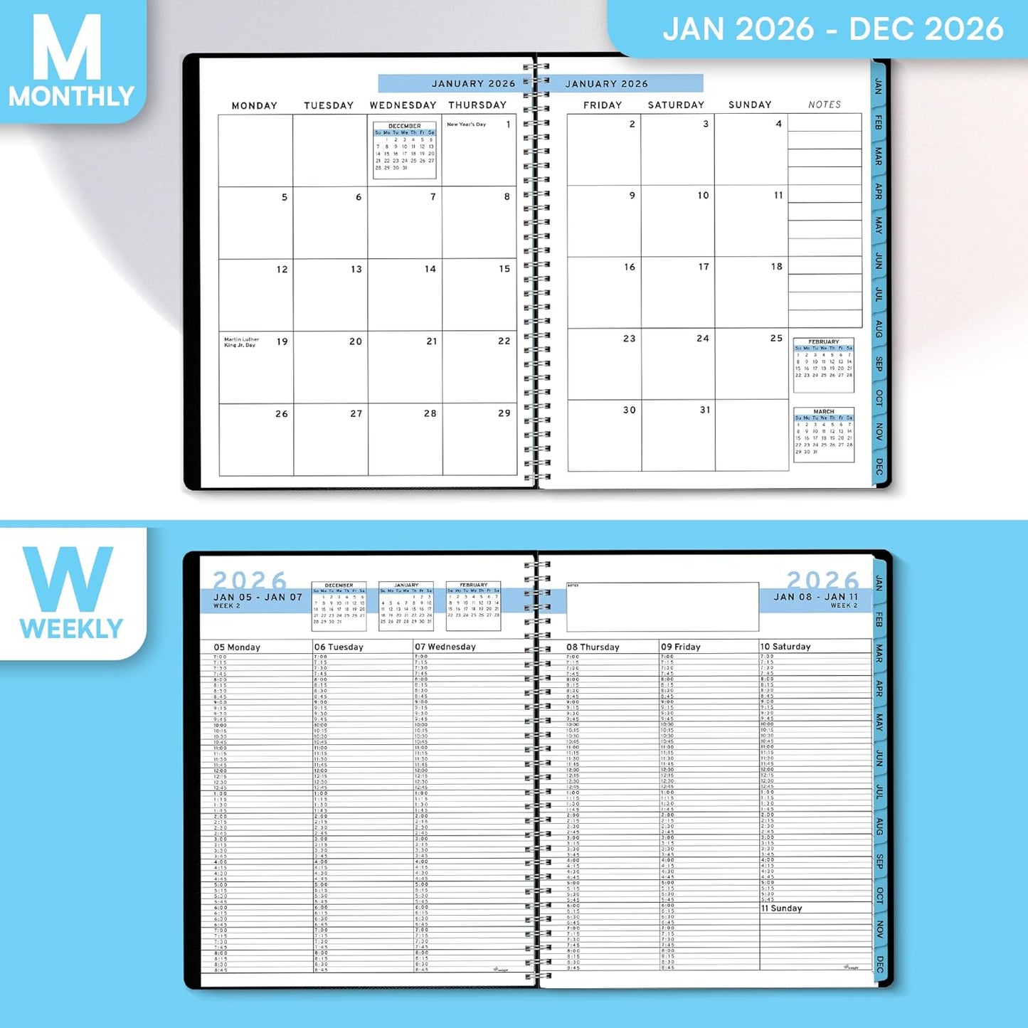 Ensight 2026 Appointment Book & Planner Ensight 8.5 x 11 inches Large Tabbed Daily Hourly Weekly Planner Schedule Book 15 Minute time Slots Business & Personal Planner Jan 2026 Dec 2026 Blue