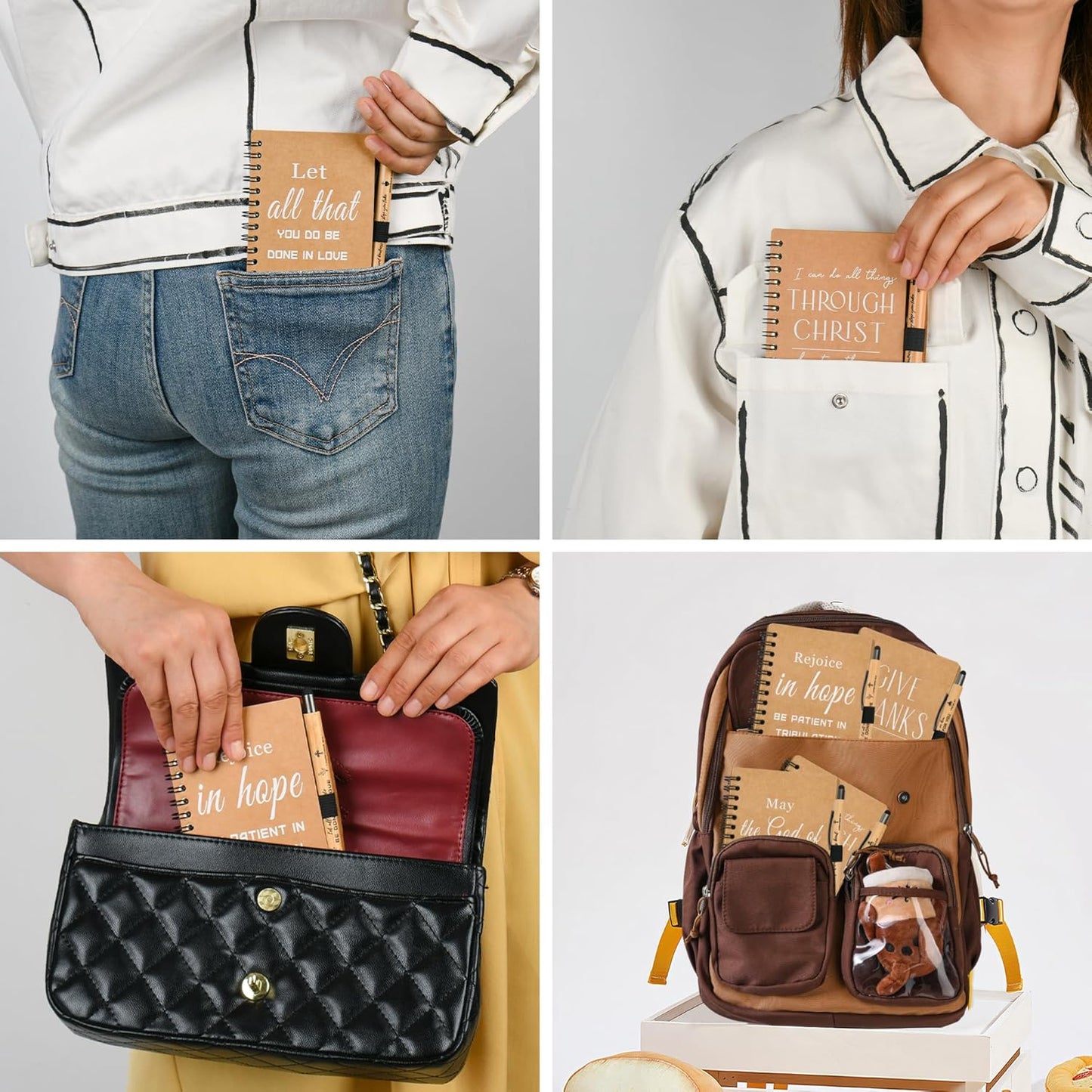 Christian Prayer Journal Spiral Notebooks Bulk with Pens - Small Notepads (4.13”x5.43”) - inspirational Gifts for Women men,Church Members & Bible Study Groups (30 sets Brown)