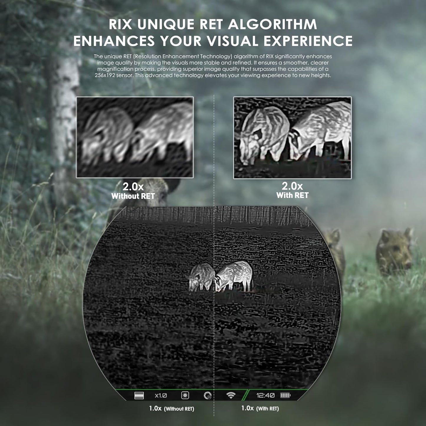 RIX Pocket K2 Portable Thermal Monocular for Hunting, 256x192 (50Hz), Wi-Fi, Handheld Night Vision Monocular
