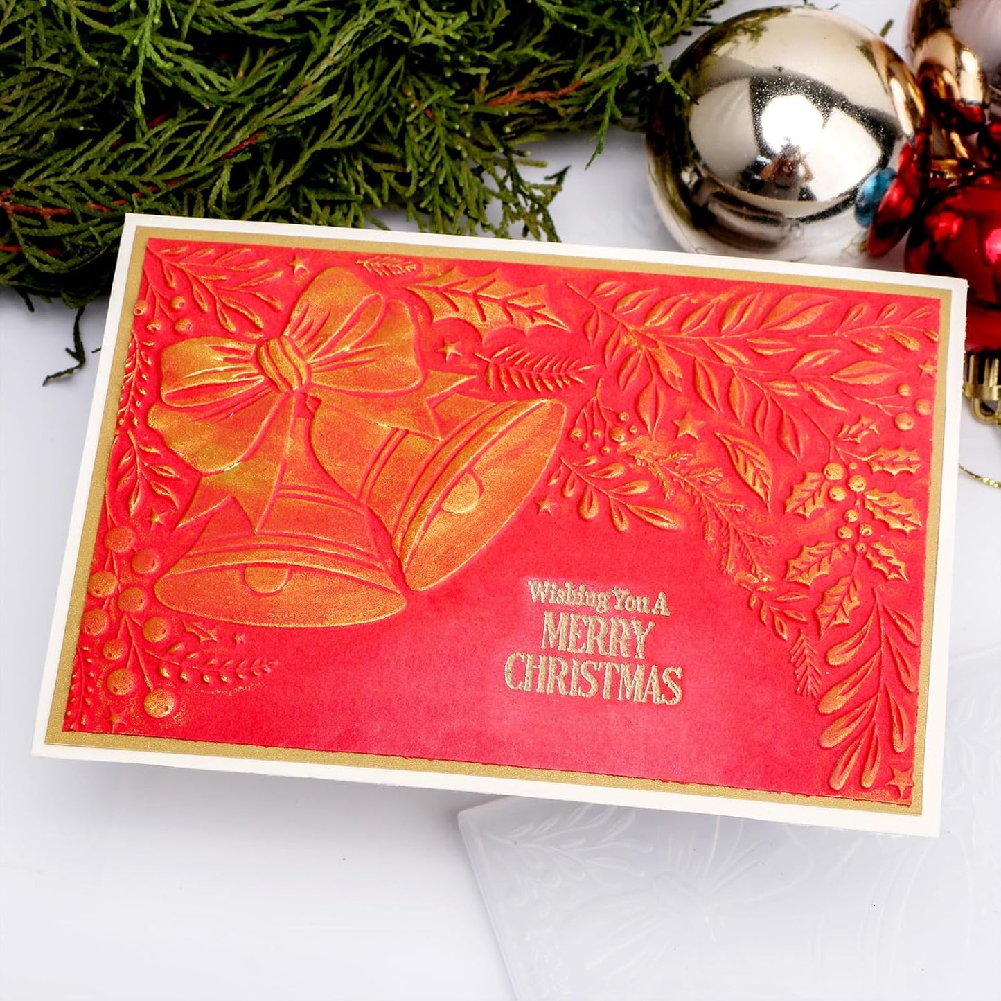 BAOFALI 3D Embossing Folder for Card Making,Bow Tied on The Bell Clear Plastic Texture Fades Embossing Folder Template for Scrapbooking and Other Paper Craft Album Stamps DIY Decoration