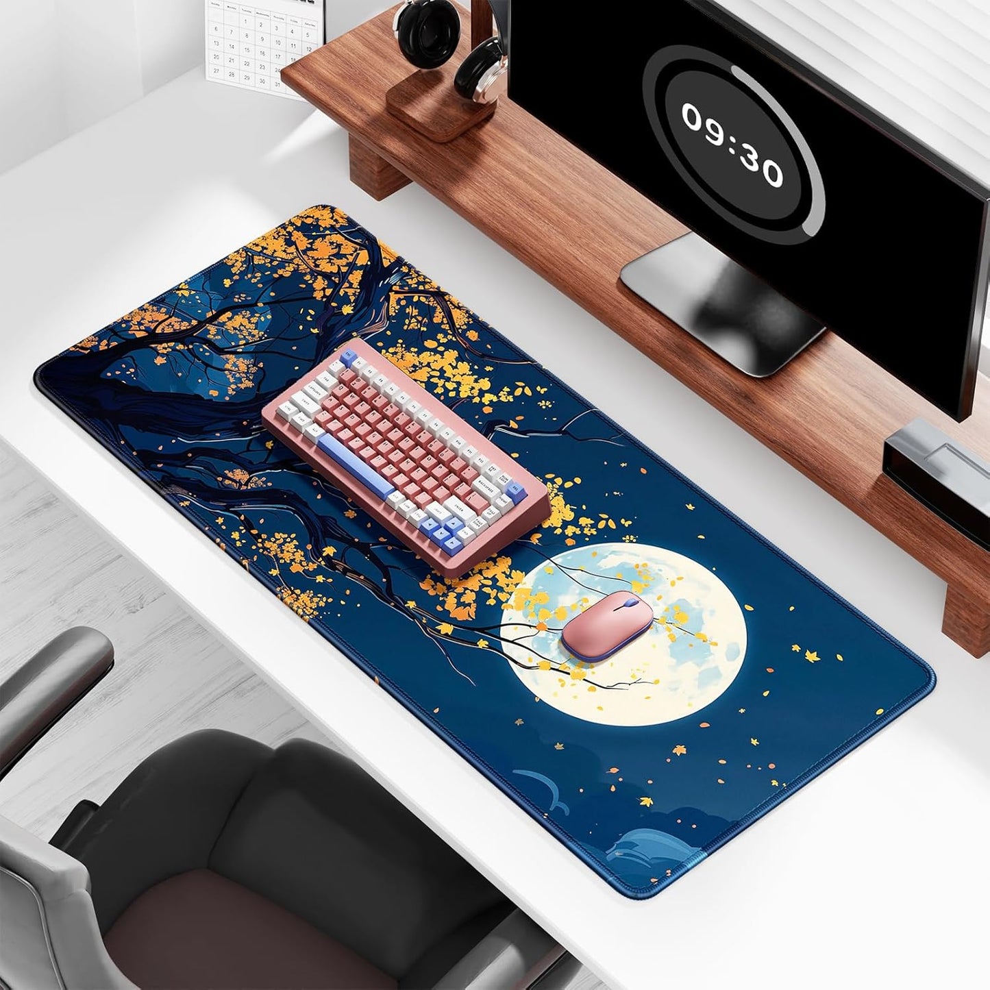 Auhoahsil Large Gaming Mouse Pad, Nature Theme XXL 35.4 x 15.7 in Desk Pad Stitched Non-Slip Rubber Long Computer Mousepad Thin Extended Full Size Desk Mat for Desktop Laptop Wireless Mice, Maple