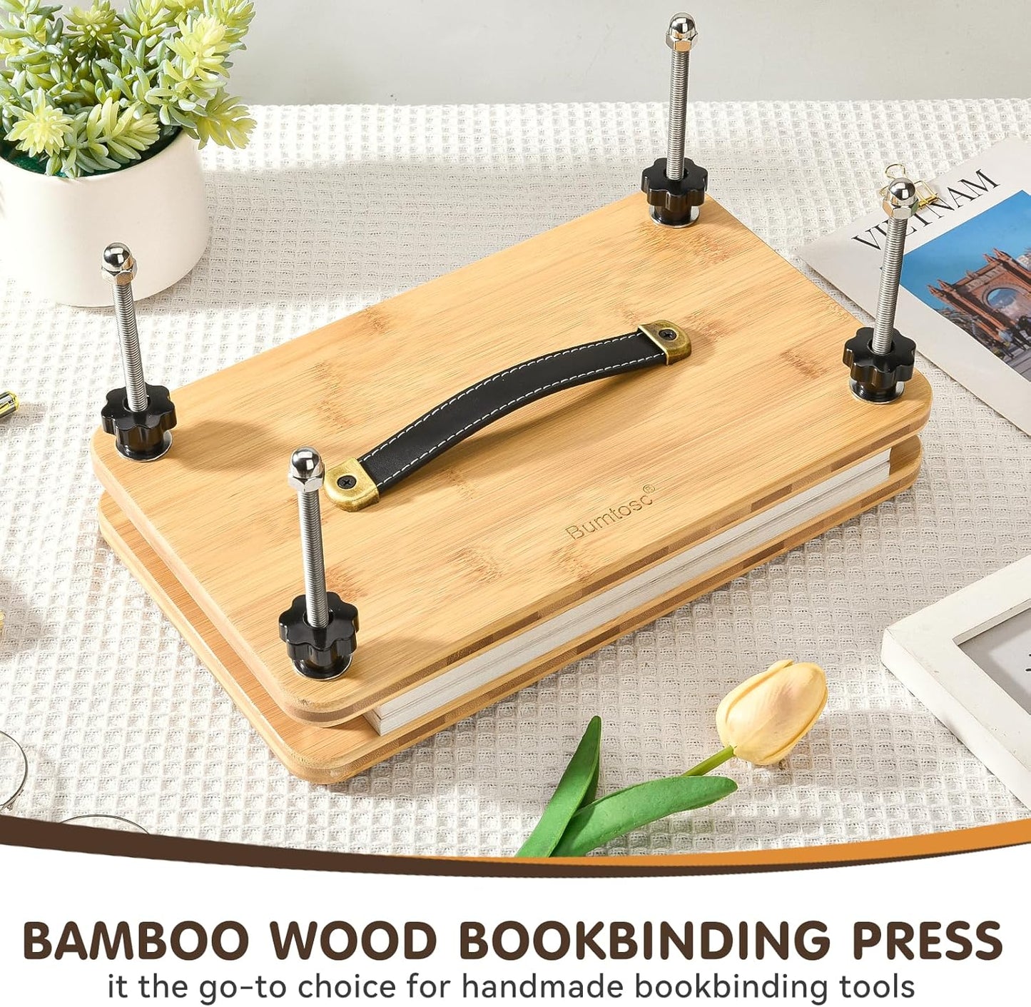 Bumtosc Book Press Wood and Bamboo Portable Book Binding Kits Tool 12.8 * 7.6Inch
