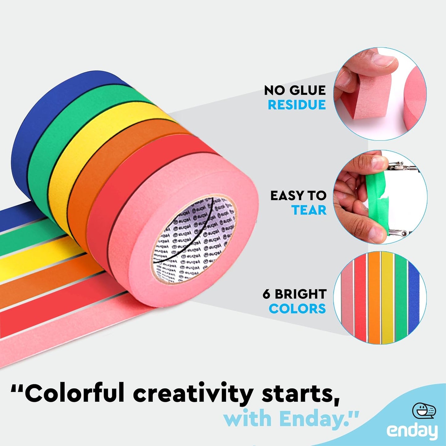 Enday Colored Masking Tape (6 Pack) 1080 Ft x 1 in - Colored Masking Tape 1 inch Wide x 180 Feet (60 Yards) per roll - Painters Tape, Great for Arts Crafts & Labeling
