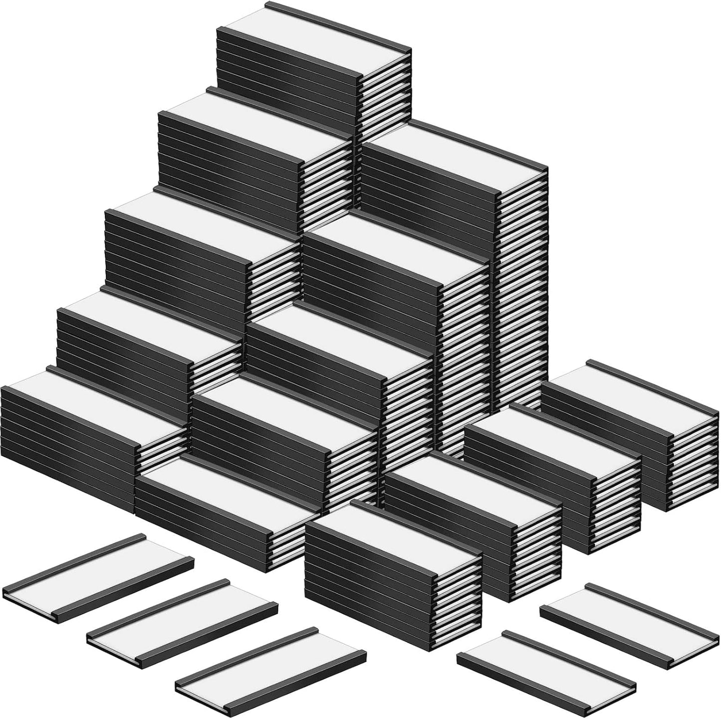 300 Pieces Magnetic Label Holders Channel Labels Racks Magnetic Card Holders with Protective Films and Replacement Strips for Metal Shelf, Filing Cabinet, Mailbox, Whiteboard (1 x 2 Inch)