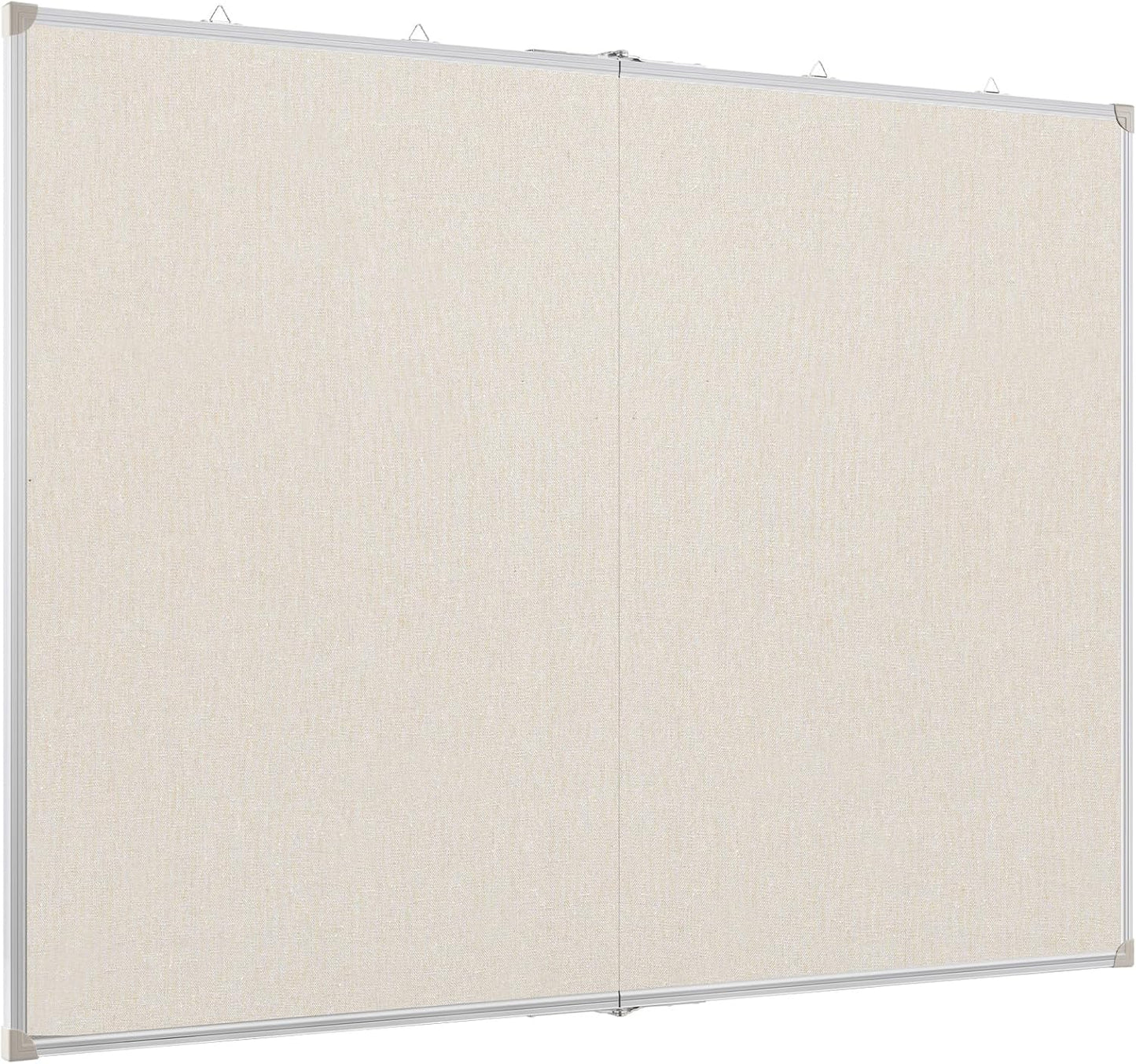 Double-Sided Large Cork Board with Linen, 60" x 40" Foldable Hanging Aluminum Framed Bulletin Board, Vision Board Pin Board Corkboards for Walls, Office, School Decor, 20 Pushpins
