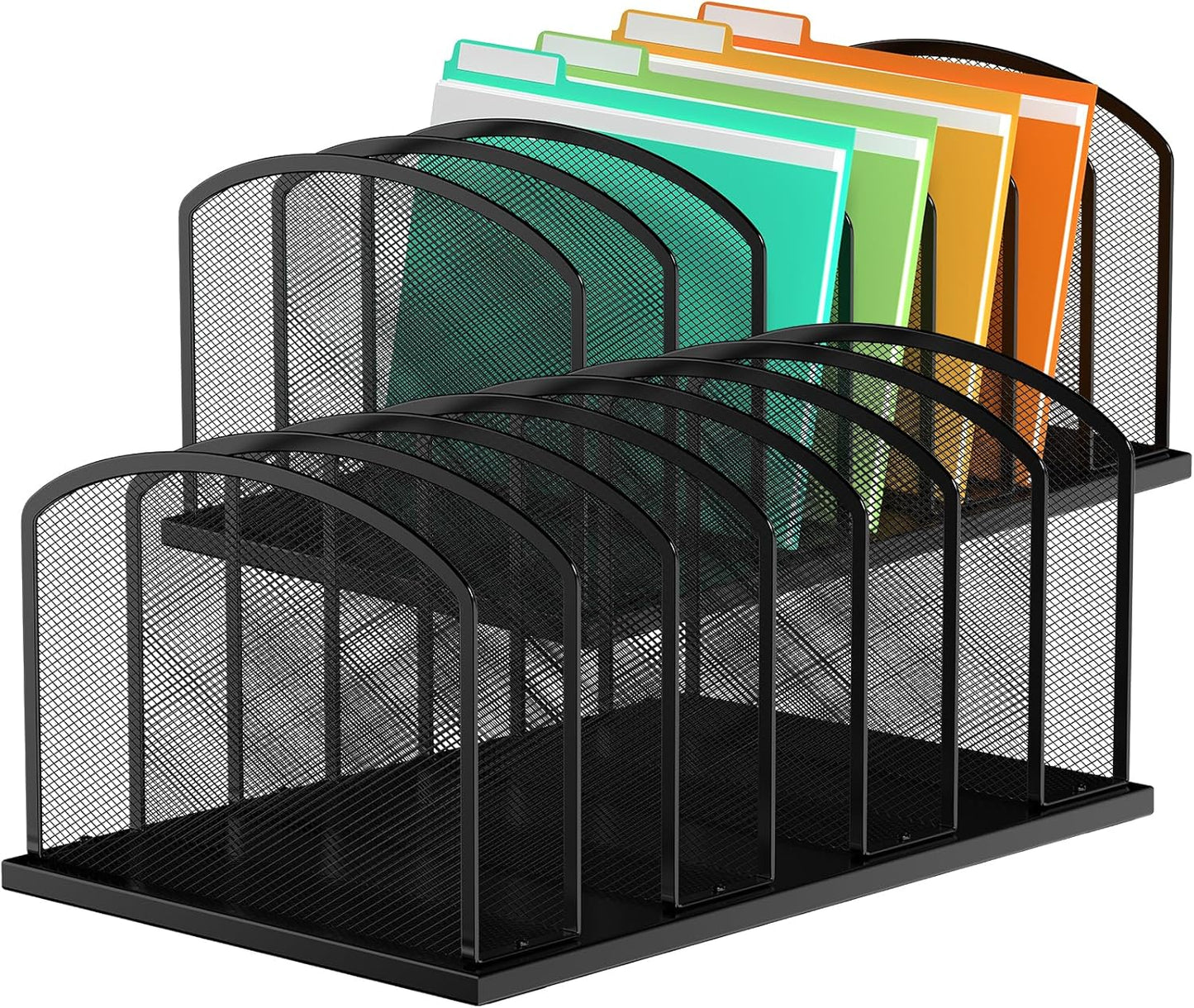 Desk File Organizer 7 Sections Upright Mesh File Sorter Organizer for Desk, Office Organization File Holder for Home, Office & Classroom (Black, 2Pack)