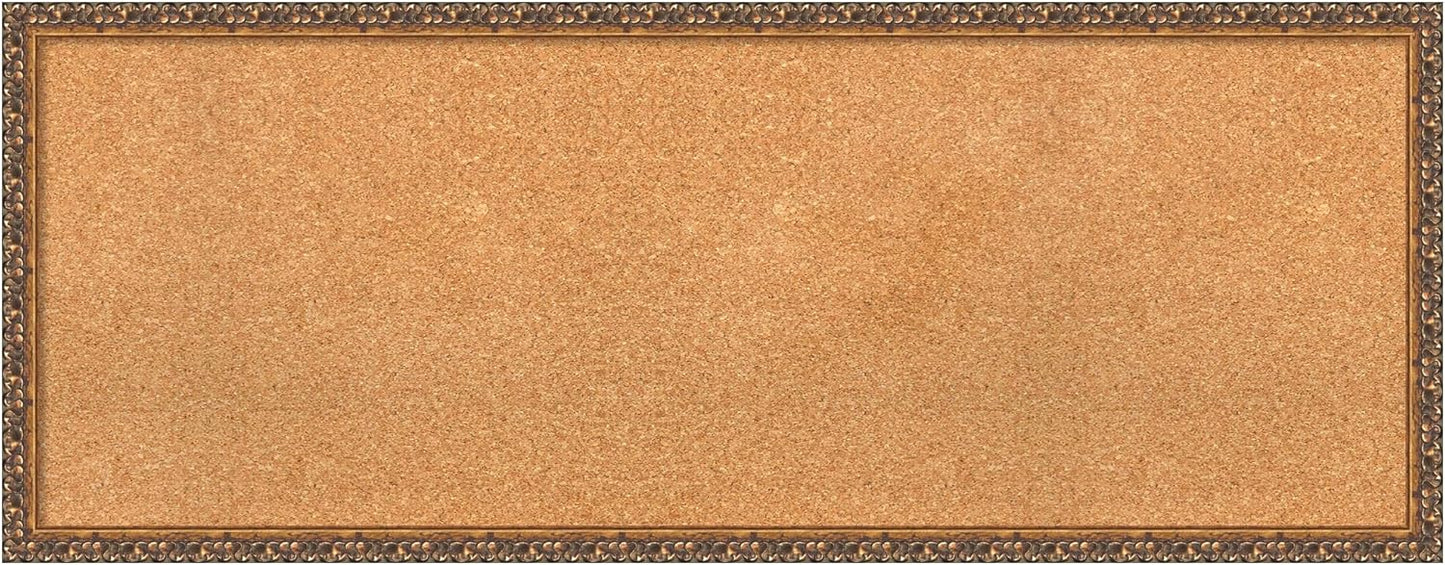 Amanti Art Natural Cork Board for Wall, 18x46 Vision Board with Bronze Frame, Oversize Corkboard Office Decor for Home Organization, Traditional Corkboard Pinboard to Display Items for Home