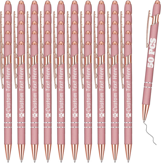 Personalized Pens Bulk 50 with Name Custom Engraving Ballpoint Pens with Stylus Tip Customized Smooth Writing Pens Personalized Gifts for Anniversary Birthday or Graduation(Gold Rose,Black Ink)