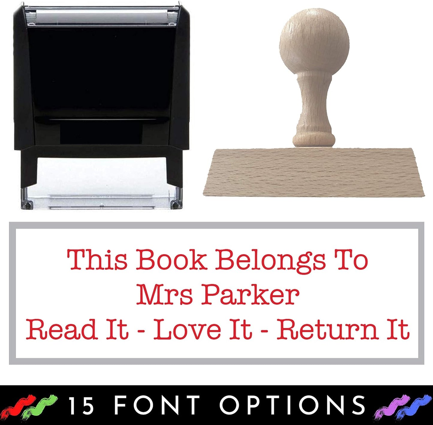 Custom Stamp - 20 Font Options - Name Stamp - Return Address Stamp - Up to 3 Lines Wood Handle or Self-Inking (3/4" x 1-7/8")