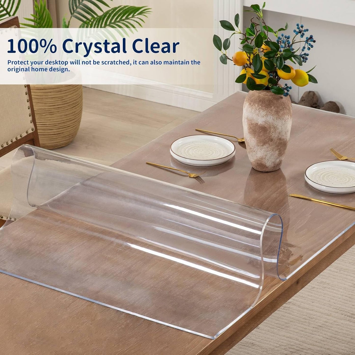 18 x 42 Inch Clear Table Cover Protector, 2mm Thick Clear Desk Mat, Plastic Table Cover, Vinyl Table Protector, Desk Mats on Top of Desks