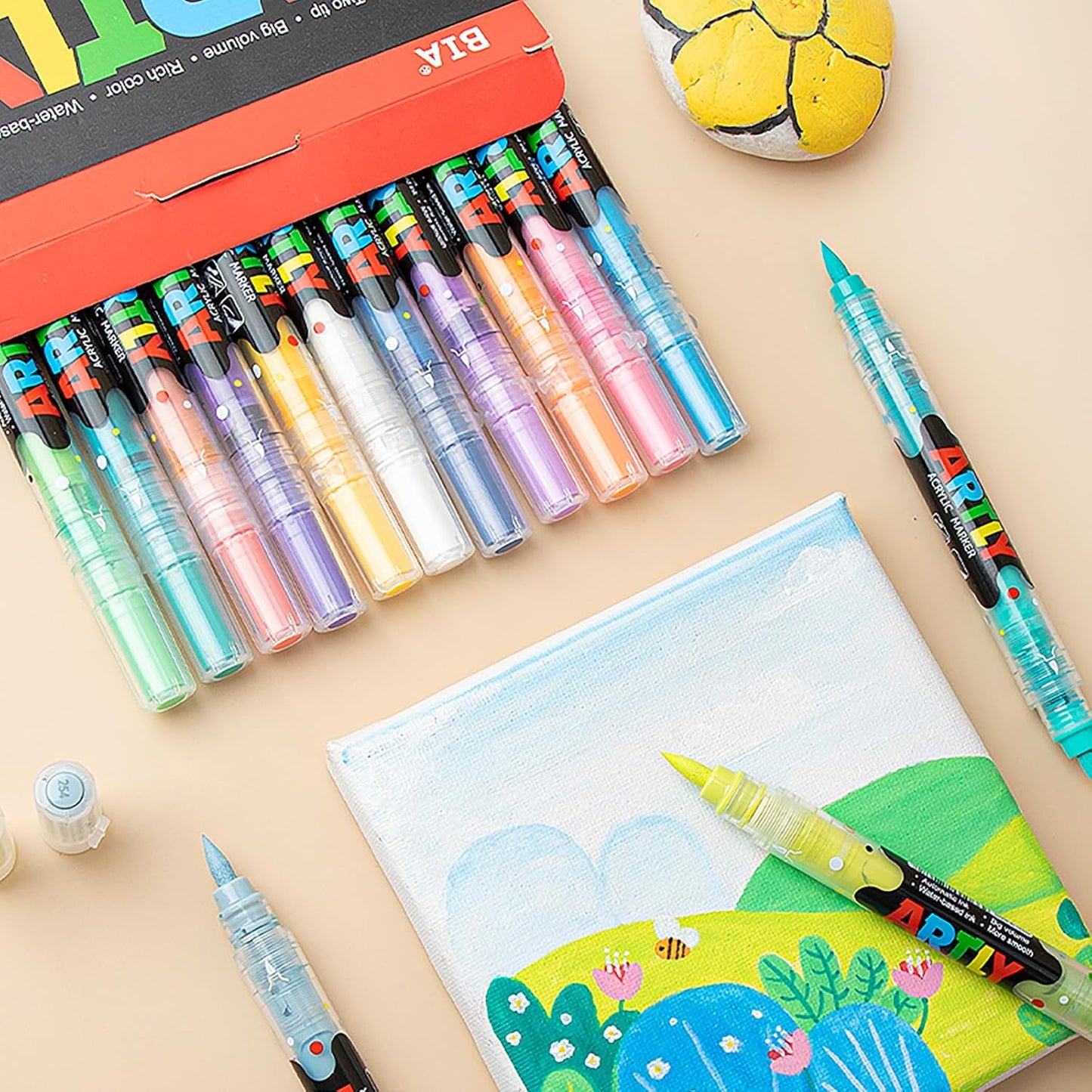 72 Colors Paint Markers, Dual-Color Acrylic Pens with Brush Tips, Double Tipped for Rocks & Art Supplies (36Pcs/72colors)