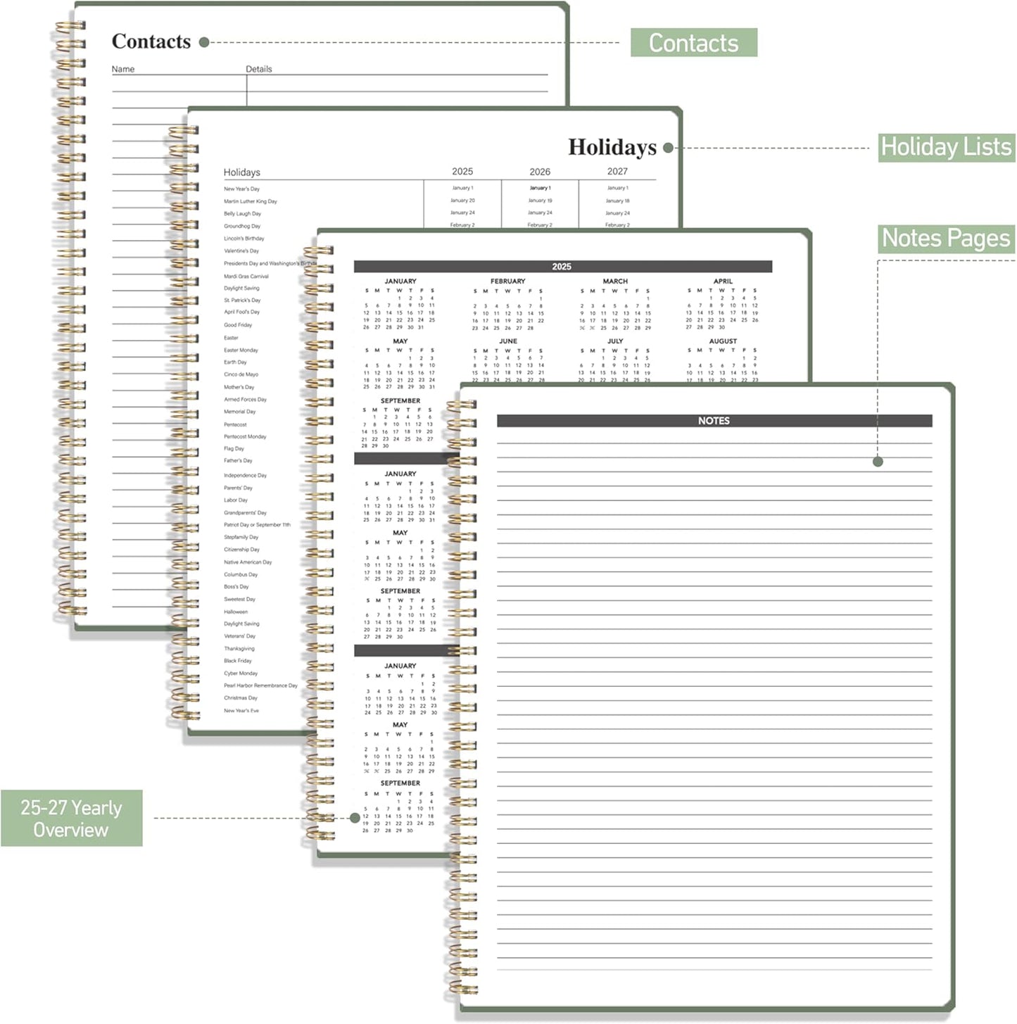 Appointment Planner 2025 - Daily Hourly Schedule Planner from 7am - 10 pm, Weekly & Monthly Hourly Appointment Book Calendar from Jan 2025 - Dec 2025, 9" x 11"-Green
