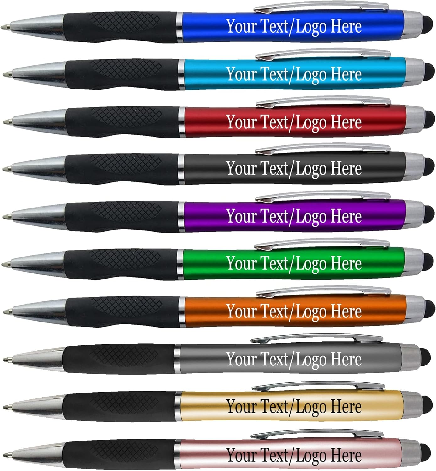 Personalized Stylus Pens With your Custom Logo or Text-300 Pack Bulk-for Businesses, Parties, and Events, 2 in 1 Ballpoint Pen + Capacitive Stylus for Touchscreen Devices, Purple Barrel, Blue Ink
