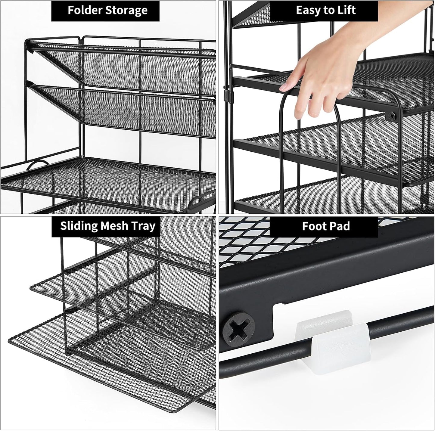 6-Tier Letter Tray Paper Organizer, Desk Organizers and Accessories, Desktop File Organizer, Office Desk Accessories for Office Supplies(Black)