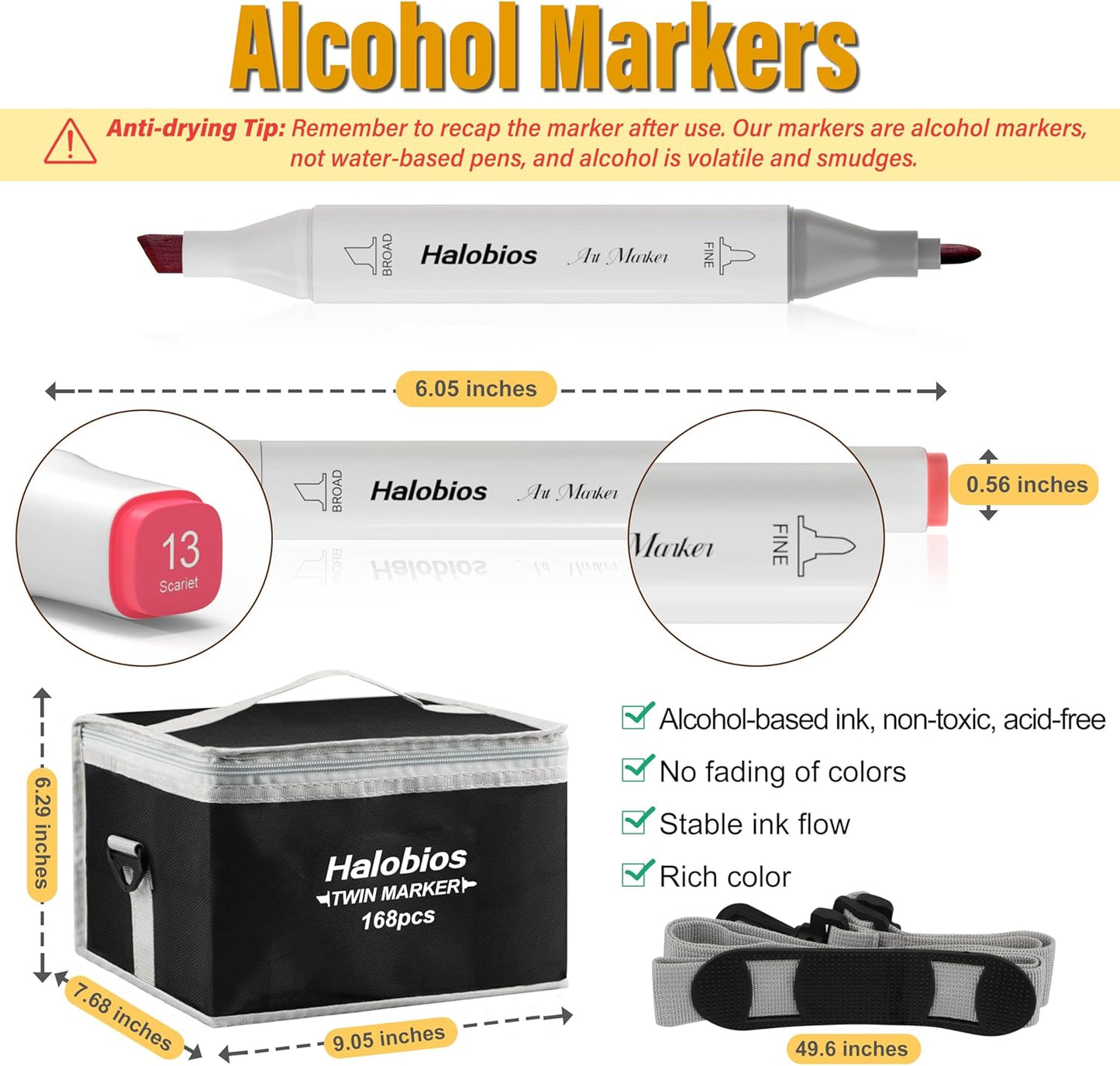 168 Alcohol Markers, Dual Tip Fine & Broad Drawing Markers Alcohol Marker Set with Case, Art Marker for Kids Adults Coloring Artists Drawing Sketching Card Making and Illustration