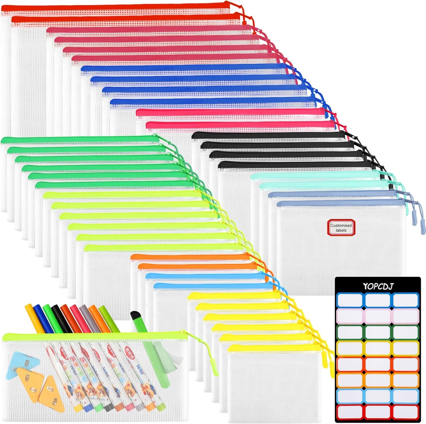 42pcs Mesh Zipper Pouch Bags, Puzzle Bag for Organizing Storage,12 Colors for Puzzles Board Game Storage, 8 Sizes for Reusable Plastic Zip Organizer for Travel