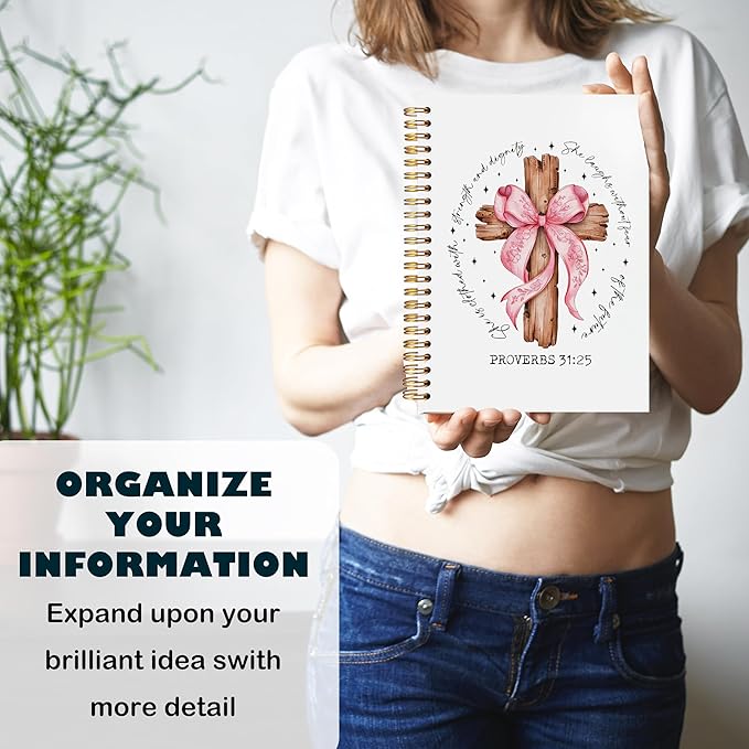 BearCake Proverbs 31 Woman Christian Notebook Journal, Preppy Christian Gifts for Women, Pink Coquette Bow Prayer Journal for Women, Bible Journaling Hardcover Spiral Notebook 5.5x8.3