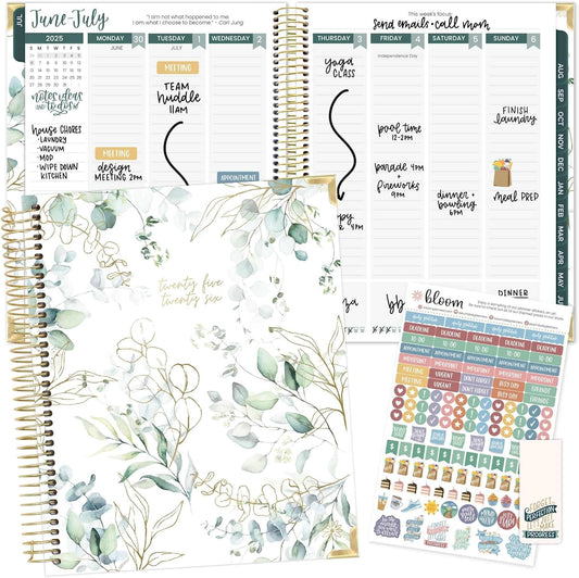 bloom daily planners 2025-2026 Hardcover Academic Year Goal & Vision Planner (July 2025 - July 2026) - Monthly & Weekly Calendar Agenda Organizer - 7.5" x 9" - Eucalyptus, White