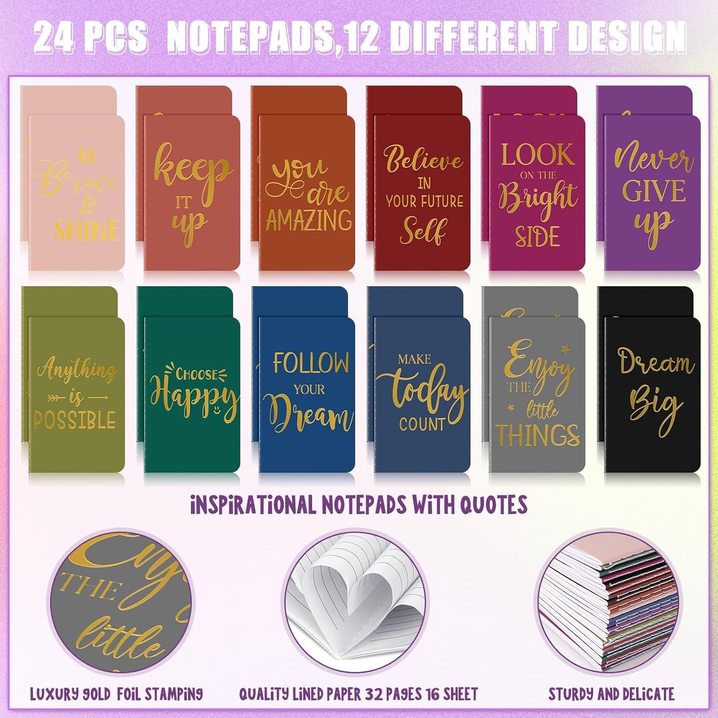 48 Pcs Bulk Motivational Pens Inspirational Notepads Set, Small Pocket Motivational Quote Notebooks and Ballpoint Pens, Mini Journals Gift Set for Kids Students Teachers School Office Prizes Supplies