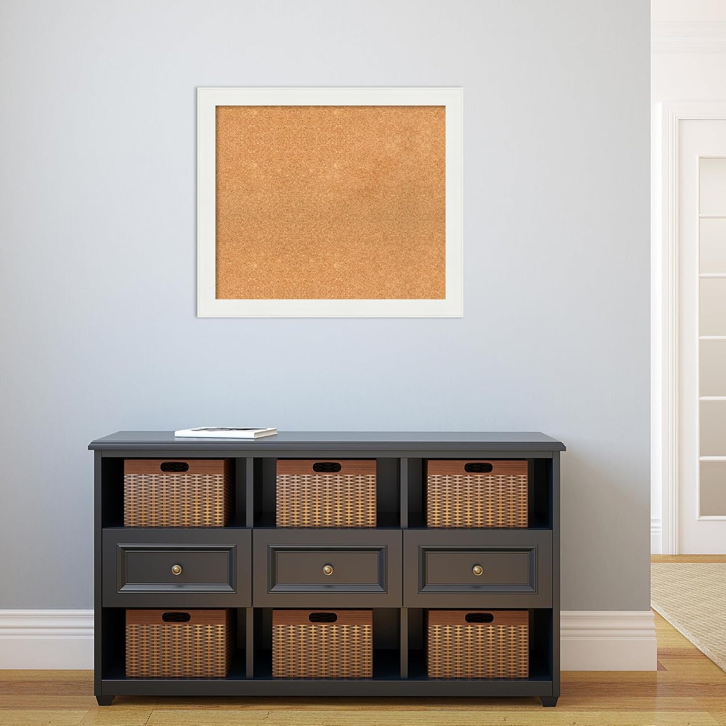 Amanti Art Natural Cork Board for Wall, 25x29 Vision Board with White Frame, Medium Corkboard Office Decor for Home Organization, Casual Corkboard Pinboard to Display Items for Home Organization in