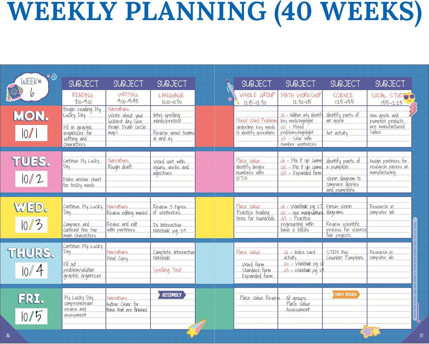 Carson Dellosa We Stick Together Teacher Planner 2025-2026, Undated 8" x 11" Lesson Plan Book With Retro Stickers, Class Schedule, Weekly Calendar, Homeschool and School Supplies, Classroom Must Haves