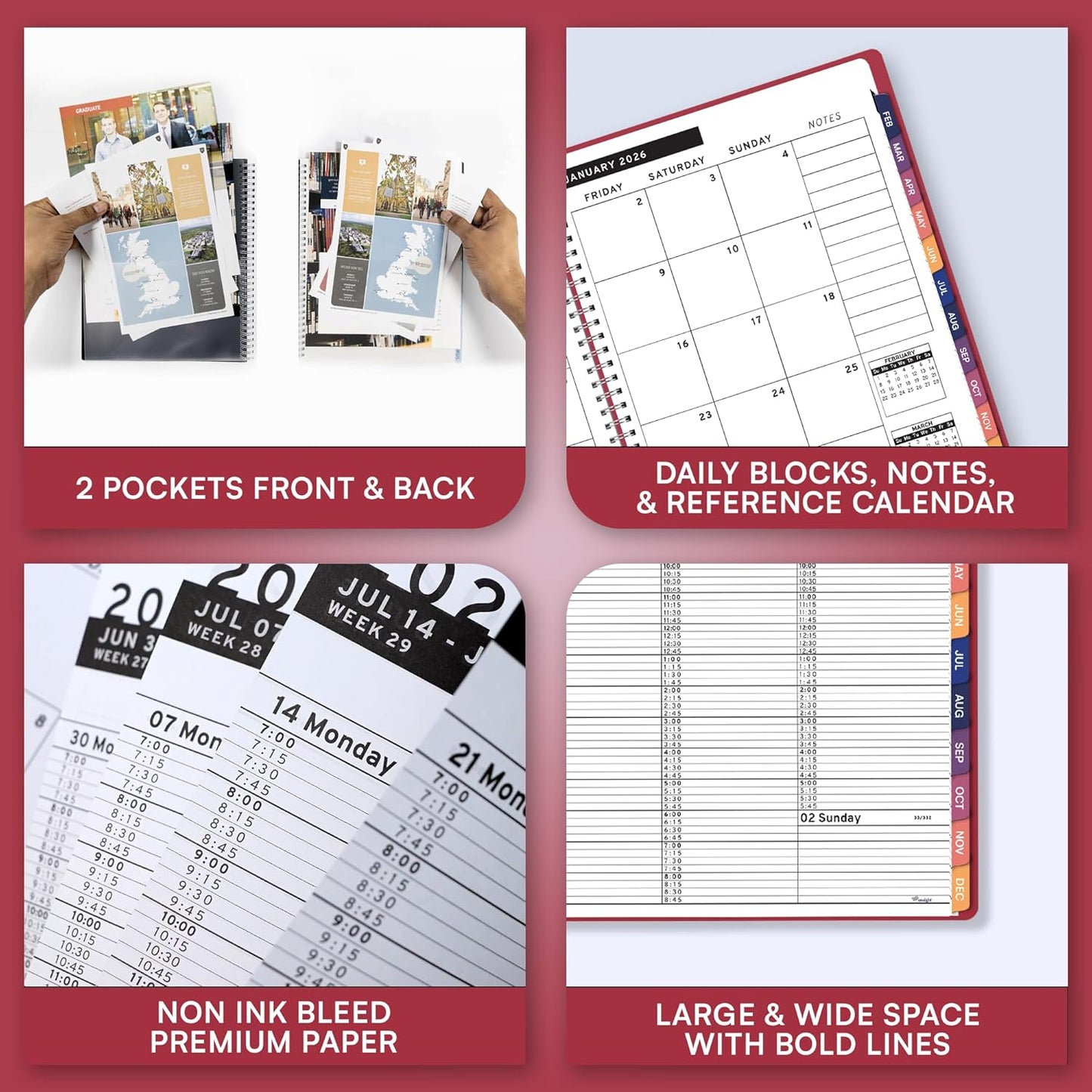 Ensight 2026 Appointment Book & Planner Ensight 8.5 x 11 inches Large Tabbed Daily Hourly Weekly Planner Schedule Book 15 Minute time Slots Business & Personal Planner Jan 2026 Dec 2026 Maroon