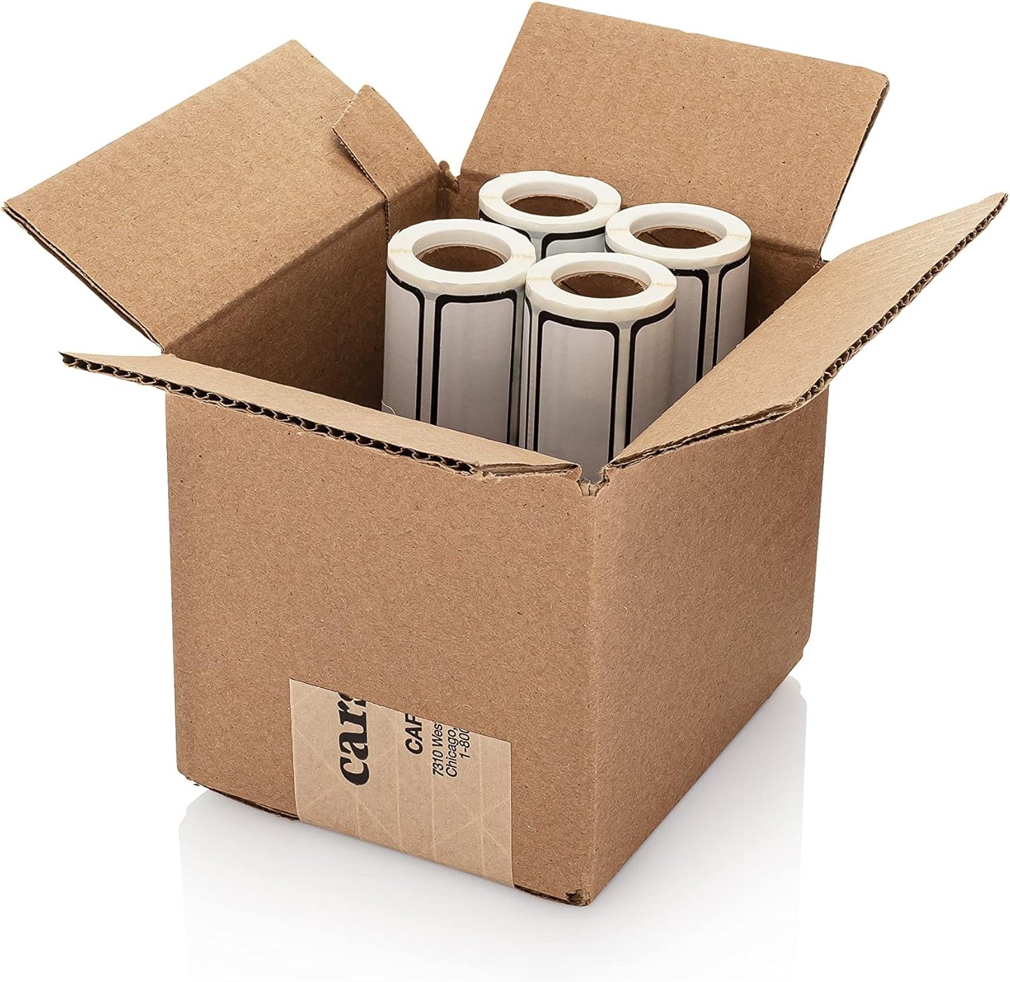 Carstens Adhesive Sticker Labels, 5 3/8” x 1”, Binder Labels for 1” Ring Binder Spines, Roll of 200, White, 4 Pack