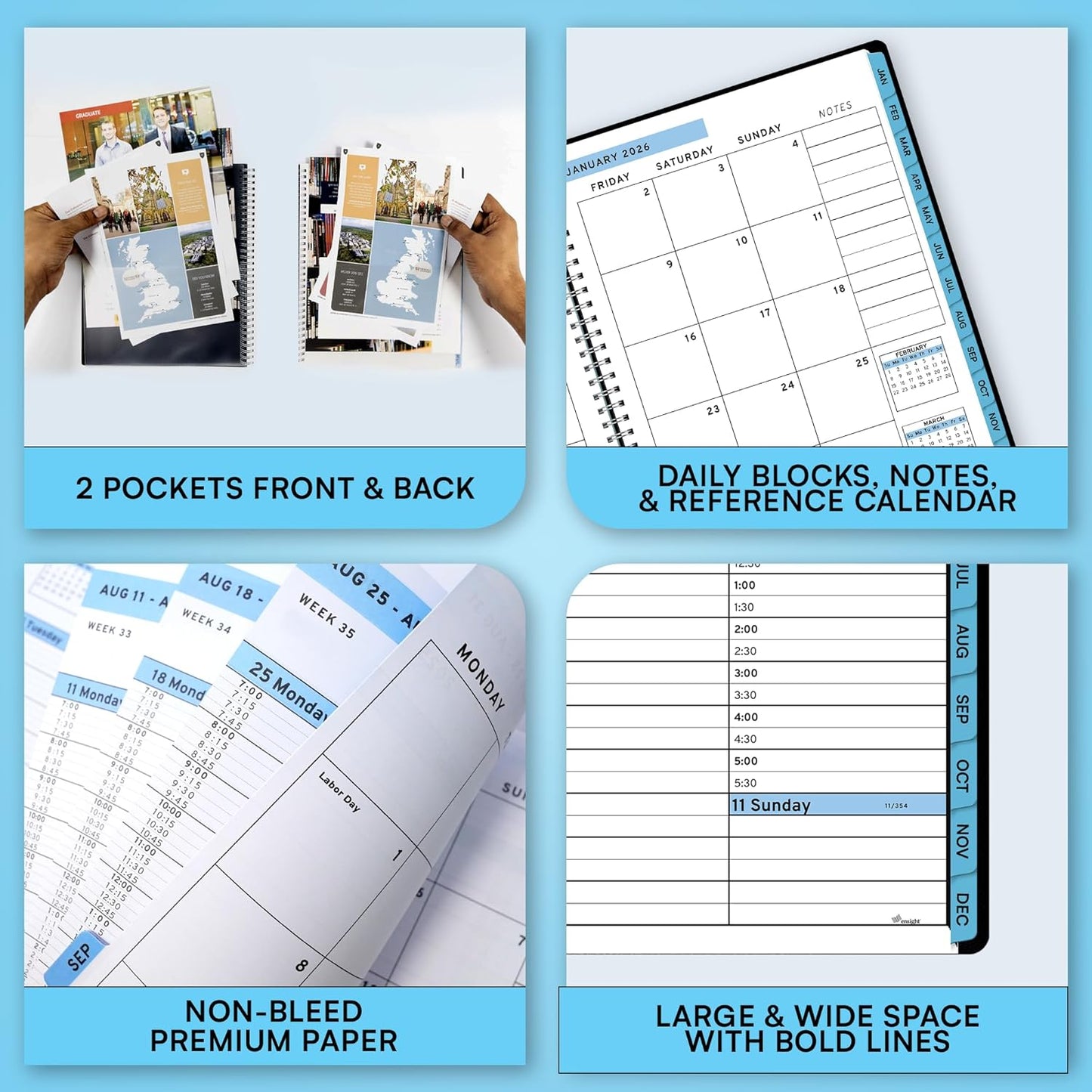 Ensight 2026 Appointment Book & Planner Ensight 6.5 x 8.5 inches Large Tabbed Daily Hourly Weekly Planner Schedule Book 30 Minute time Slots Business & Personal Planner Jan 2026 Dec 2026 Blue