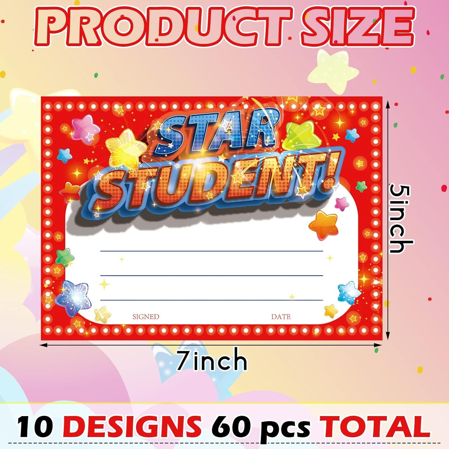 Frienda 60 Pieces You're a Star Awards Certificate Star Student Certificate of Award Star Recognition Rewards for Kids Birthday Certificates for Students Classroom Supplies